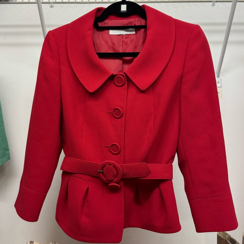 Vintage Tahari Red Peplum Belted Blazer with Skirt Suit Set